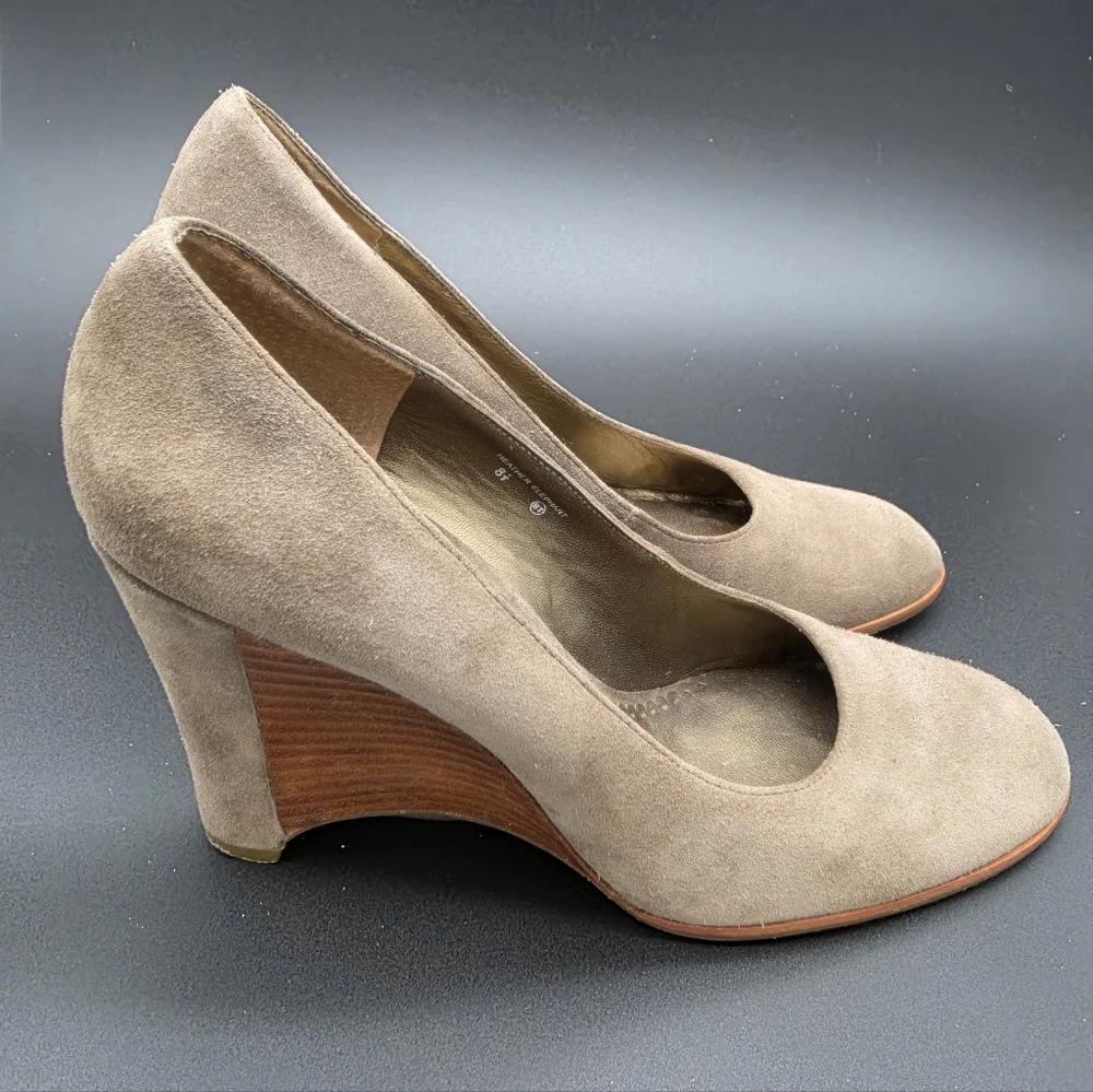 Donald J Pliner Heather Elephant Brown Suede Wooden Wedge Pumps Womens Size 8.5 - Picture 5 of 6